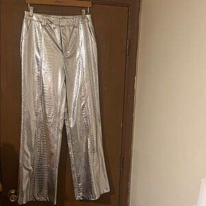 Avec Les Filles Shimmering Silver Wide Leg Pants
